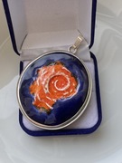 Duża srebrna zawieszka wisiorek srebro ceramika porcelana vintage retro