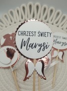 Pikery ozdoba do ciast CHRZEST dziewczynki imię różowe złoto