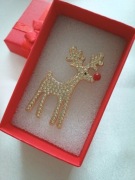 Broszka - Złoty reniferek z cyrkoniami 