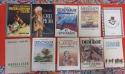 10 różnych książek: Hemingway, Meissner, Diderot, Curwood,  Cooper, Fiedler