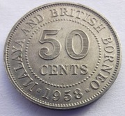 MALAJE i BRYTYJSKIE BORNEO 50 Centa 1958 ŁADNA