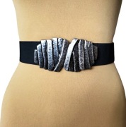 Elastyczny pasek damski guma czarny ze srebną klamrą