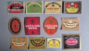 Etykiety piwne z browaru Kraków, Leżajsk, Chełm Lub., Okocim, Jędrzejów.