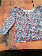 Kolorowy sweter w kwiaty z bufkami z moherem H&M L 40 