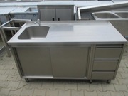 Zlew Gastronomiczny 1 Komorowy Drzwi Suwane i 3 Szuflady 150/70/85