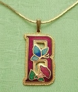 Vintage pozłacany wisiorek SG cloisonne litera B na pozłacanym łańcuszku 11
