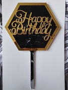 Topper na tort czarny murmur I złoto Happy Birthday 