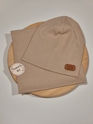 #handmade jesienny komplet czapka+komin 4-8 lat beżowy