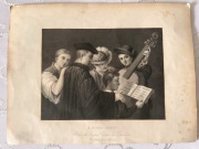 Antyczna rycina staloryt 1835 A Music Party Antoine Garnier grafika XIX w