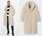 MANGO futerko futro kożuszek baranek kremowe długie NOWE płaszcz S/36