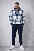 Bluza męska w kratę z kapturem ZIP granatowa sportowa jak nowa XL