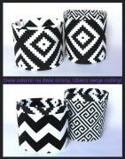 Osłonka na doniczkę z tkaniny czarno biały wzór geometria zygzak dekorolki