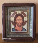 Grecka Ikona prawosławna w kiocie Jezus Chrystus Pantokrator.  Ślubna