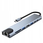 ADAPTER HUB STACJA 8w1 USB-C HDMI 4K LAN SD/TF PD