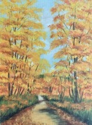 OBRAZ AKRYLOWY, PEJZAŻ- "JESIENNY SPACER"- 30x40cm