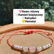Bransoletka sznurkowa z kwarcem różowym, kalcydonem i k. księżycowym 