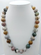 Naszyjnik Naturalny JASPIS OCEANICZNY Supełkowany 14mm | Srebro Ag925