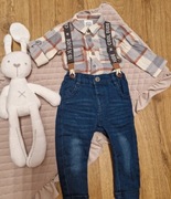 Komplet koszula w kratke Smyk  oraz jeansy z szelkami Smyk