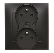 Gniazdo wtyczkowe podwójne kompletne Kontakt Simon 54 czarny mat DGZ2T/49