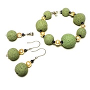 Fiolekart - Komplet, biżuteria artystyczna - lawa i perły...