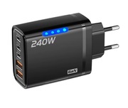 Ładowarka GaN 240W USB-C PD QC 3.0 | 5 Portów | Szybkie Ładowanie | Czarna