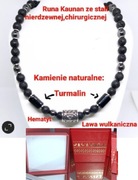 NASZYJNIK RUNA KAUNAN STAL NIERDZEWNA 316L KAMIEŃ TURMALIN LAWA HEMATYT 