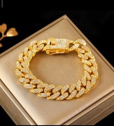 Bransoletka damska gold pancerka z cyrkoniami 20cm 12mm stal nierdzewna316L