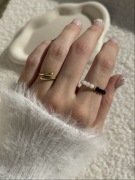 Kamień księżycowy czarny turmalin pierścionek z fasetowanych kamieni