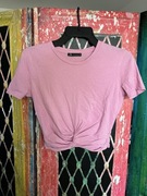 Różowa damska krótka wiązana bluzka na krótki rękaw Zara [S]