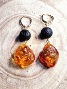 Kolczyki Bursztyn Bałtycki Lawa Stal Pozłacana