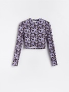 Reserved kwiaty kwiatki crop top fioletowy sportowy różowy joga t-shirt S