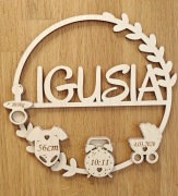 Metryka, metryczka, koło, dekoracja, sklejka