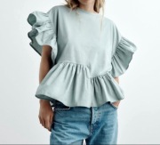 Nowa bluzka Zara koszula pistacjowa falbanki S boho letnia na lato