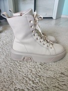 Botki damskie beżowe ocieplane skóra naturalna 