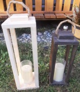 Lampiony drewniane, impregnowane drewnochronem, dekoracja na wesele.