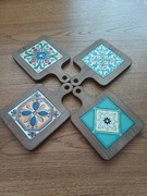 Piękny komplet drewnianych deseczek z kaflami ceramicznymi 