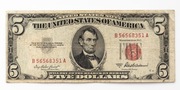 Stany Zjednoczone Ameryki USA 5 dolarów z czerwoną pieczęcią 1953 P.381