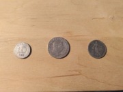 Trzy srebrne monety 10 ore 1911r. 12 1/2 silber 1842r. 50 cent 1898r. 