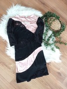 38M40L czarna koronkowa pudrowa sukienka tunika damska z długim rękawem 