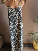 Długa sukienka zebra czarno beżowa , na ozdobnych ramiączkach, 