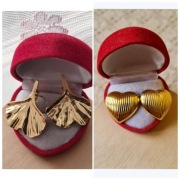 2 pary kolczyki listki i serduszka kolor złoty wkręty sztyfty stal okazja