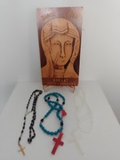 Dewocjonalia - obrazek Matka Boska + różańce 3szt PRL