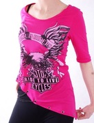 BLUZKA Z ŁAŃCUSZKAMI S róż asymetryczna ROCK pink 