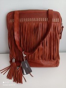 OCHNIK TOREBKA SKÓRA NATURALNA FRĘDZLE NOWA 