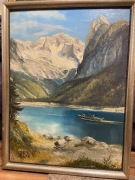 Olej na płycie. Pejzaż górski. 