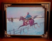 POGOŃ ZA WROGIEM-OBRAZ OLEJNY NA PŁÓTNIE, -J. KOSSAK 48x38 