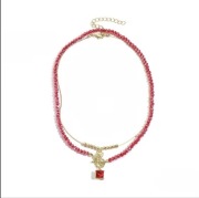 Podwójny Naszyjnik "Ruby Passion" – Czerwone Kryształy i Złote Detale