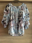 Bluzka damska Hiszpanka niebieska kwiaty uniwersalna moda włoska