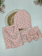 Komplet wiosenny prążek wzór serduszka czapka komin 