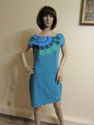 DESIGUAL turkusowa sukienka we wzorek logowana_  M/L